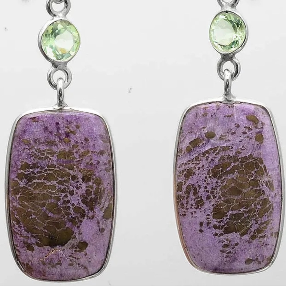 Natural purpurite sterling silver earrings - Picture 7 of 8